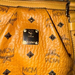 MCM Rare Toni Studded Shopper Cognac Visetos Bag